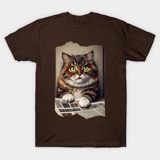 Cute Cat Reading Newspaper T-Shirt